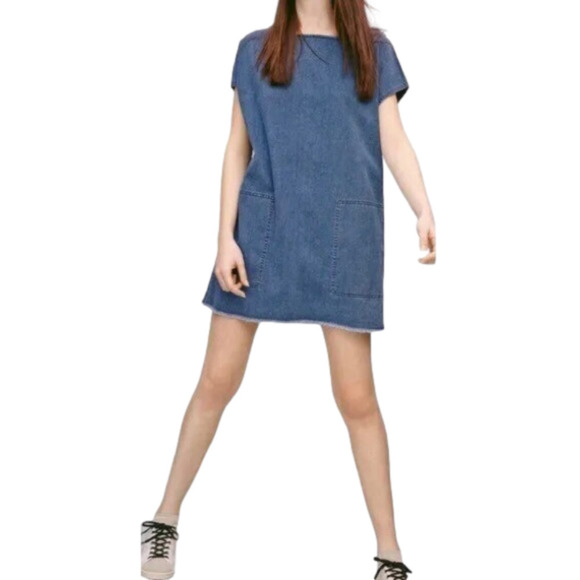 ARITZIA Wilfred Free Denim Dress Nori Frayed fringe hem. Jean dress oversized XS - Picture 1 of 16